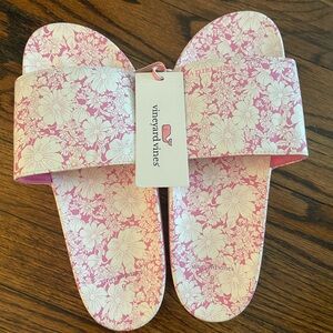 Vineyard Vines Pink & White Flower Pool Slides Womens Shoes Size 9 New